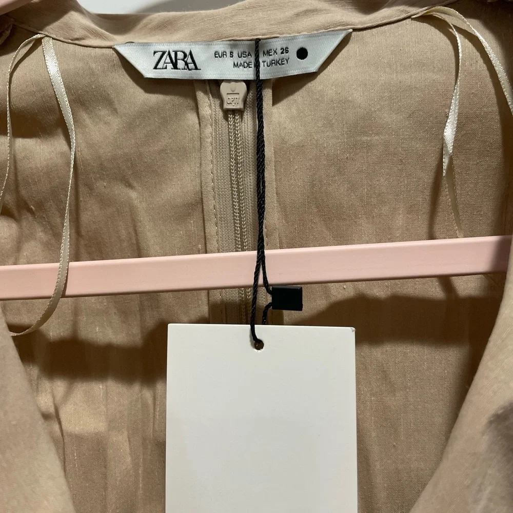ZARA Blogger Favorite Linen Blend Sand Cut Out Mini Dress Size Small - Picture 12 of 14
